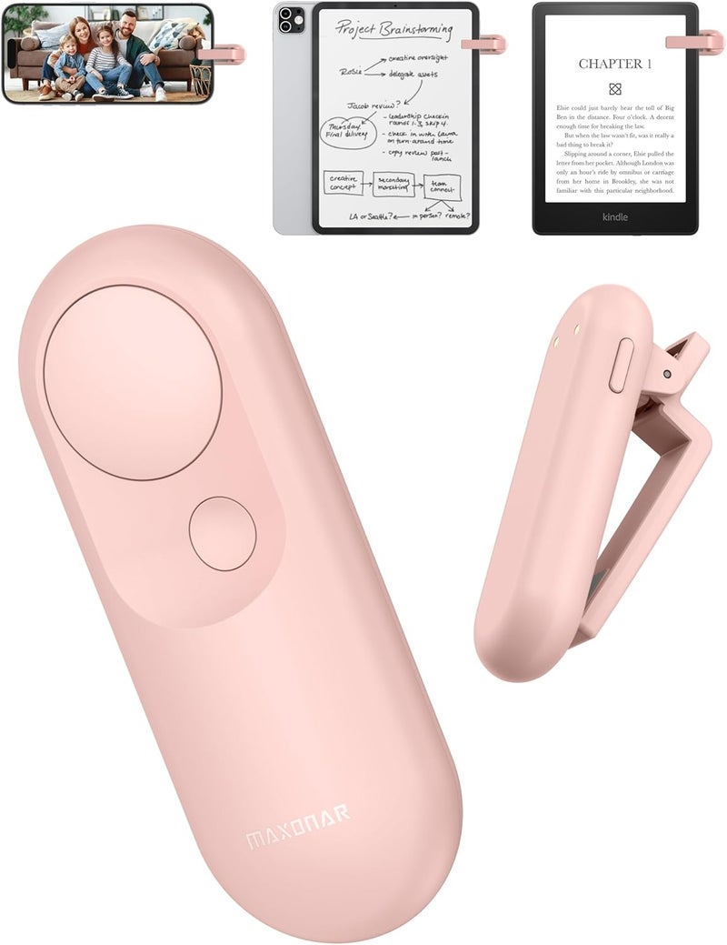 Maxonar Magsnap Remote Page Turner for Kindle Paperwhite/Oasis & Kobo, Never Lose Parts, 100-Hour Battery, RF Connection, 2-in-1 Page Clicker Works with Tablet/iPad, Ideal Gift for Book Lovers (Pink) - Image 1